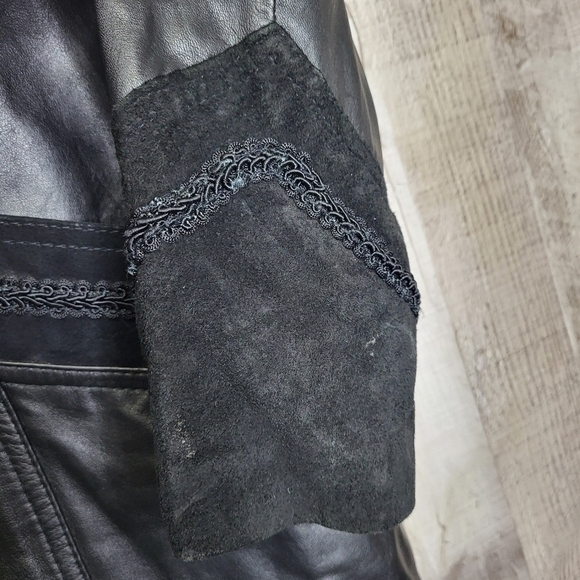 Winlet Long Leather Jacket. Black Paisley Size Small. - Picture 9 of 16